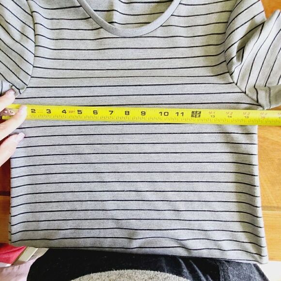 Zara Trafaluc Knit Skater Dress Small Gray Striped Short Sleeve Crew Neck - Picture 11 of 13